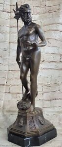 Large Vintage Bronze Cast Sculpture, Poseidon Neptune, King of the Seas Nude Dea