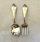 Chatham Pattern Durgin Sterling Silver Baby Set Fork & Spoon Infant, Mono'd P