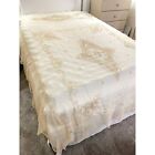 Antique French Lace Net Embroidered Scroll Bed Coverlet Bedspread Country Chic