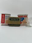 Vintage Lot 1 Sucrets Tin and 2 Bandaids Tin plus Glass Eye Cup Pharmacy Medical