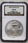 2008 W $1 SILVER EAGLE BURNISHED NGC MS70. GREAT EYE APPEAL!