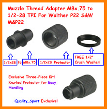 3-Piece Kit Muzzle Thread Adapter M8x.75 to 1/2-28 TPI For Walther P22 S&W M&P22