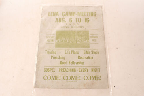 Antique 1925 Lena Illinois Camp Meeting Gospel Preaching Every Night Poster
