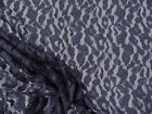 Stretch Lace Apparel Fabric Sheer Navy Abstract Silver Metallic EE402