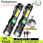 USB Rechargeable LED Flashlight Magnetic Torch Sidelight Pocket Zoomable 2/4/8PC