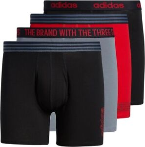 adidas Men's Stretch Cotton BOXER BRIEF Underwear (4-Pack) Black/Red/Onix LARGE