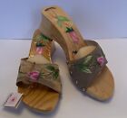 Woodies Hand Painted Shoes Wooden Sandals  Wedge Clogs Size 7 BOHO Beach