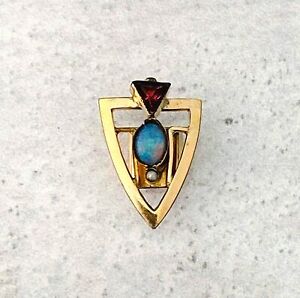 Antique Arts and Crafts Opal Gold Large Slide Pendant Ruby Seed Pearl 11/16