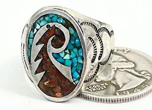 Sterling Silver Turquoise Sacred Fire Ring Sz 10 22mm Old Pawn AZ estate