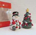 Fitz and Floyd Cheers Ceramic Christmas Tree and Snowman Salt and Pepper Shakers