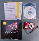 Nikon Red Coolpix L22 12MP Digital Camera Working Read Battery Door Issue