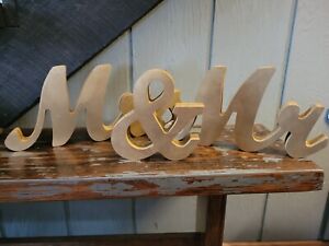 Mr & Mrs Wooden Gold Wedding Props Signs 6