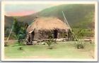 Postcard RPPC HI Honolulu Hawaii Hawaiian Grass Hut Native Colored Tinted HI01