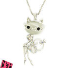 Hot Fashion Women Rhinestone Pretty Cat Girl Crystal Pendant Chain Necklace