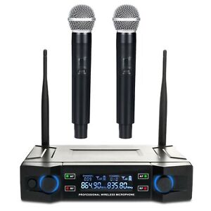 UHF Wireless Mic System 2-Channel Handheld Dual Microphone Cordless Mic System