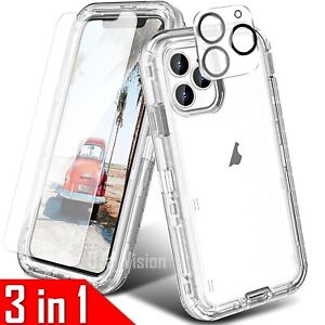 For iPhone 15 14 13 12 11 Pro Max Shockproof Clear Case + Screen Protector