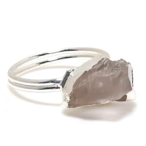 Rose Quartz Gemstone 925 Solid Sterling Silver Jewelry Ring Size Adjustable g313