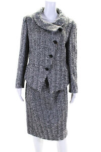 Escada Womens Wool Tweed Asymmetric Button Down 2 Piece Suit White Black Size 38