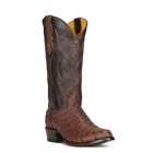 Men's Chocolate Ostrich Buffalo Leather R-Toe Cowboy Boots-5 day delivery