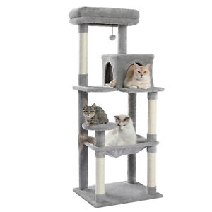 New Listing55” Gray Multi-Level Cat Tower with Hammock and Dangling Ball