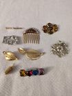 Vintage Jewelry Brooches Hair Comb Unbranded Lot Of 9
