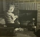 New ListingLittle Boy Cooking Popcorn In Fireplace B&W Photograph 2.25 x 2.25