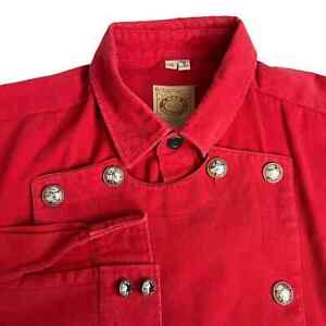 Wah Maker Red Western Shirt With Bib Metal Star Buttons Made in USA  M
