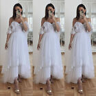 Vintage Short Wedding Dresses Off Shoulder Tea Length Lace Ruffles Bridal Gowns