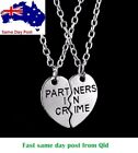 Silver Partners In Crime love heart Best Friend Friendship BFF Necklace 2 piece