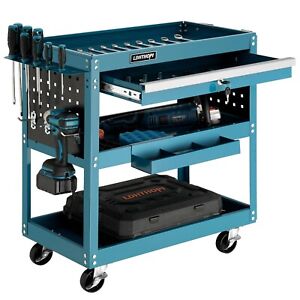 Tool Cart 3 Tier Rolling Tool Storage Tool Box with Drawers, Lock, Wheels