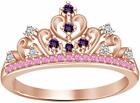 Round Multi Stone Princess Rapunzel Princess Crown Ring in 14k Rose Gold Plated