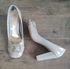 Dexter Women's Shoes Heels Pumps Size 7 1/2 Tan Beige Patent Leather Gold Buckle