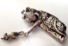 Vtg Signed Jezlaine Sterling Silver Filigree Cat Dangling Mouse Pin Brooch 2