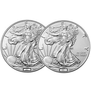 2021 $1 American Silver Eagle 1 oz Brilliant Uncirculated Lot of 2 Type 1