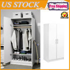 White Armoire Wardrobe Closet Storage Cabinet Clothes Organizer w/ Hanging Rail