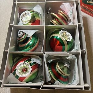 Christopher Radko Shiny Brite 3” Red / Green Christmas Ornaments Box Of 6 2010
