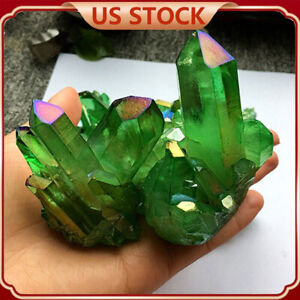 Natural Green Crystal Cluster Quartz Crystal Gem Stone Healing Mineral Reiki US