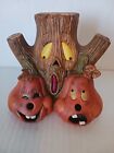 Vintage 1980s Pumpkin Jack O Lantern Tree Scary Sculpture Ceramic