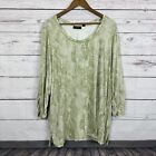 Susan Graver Top Shirt Womens Plus Size 3X Green Stretch 3/4 Sleeve pull over