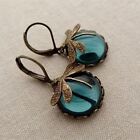 Earrings Women Vintage Boho Dragonfly Teal Blue Crystal Dangle Jewelry Party New