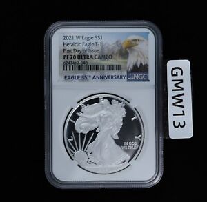 New Listing2021 W PROOF SILVER EAGLE NGC PF70 ULTRA CAMEO TYPE 1 FIRST DAY OF ISSUE T1