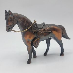 1950s Cast Metal Copper Bronze Carnival Horse Saddle, Stirrups & Reins Chain