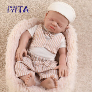 IVITA 19'' Full Silicone Reborn Infant Eyes Closed Sleeping Boy Silicone Doll