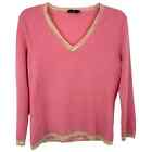 Magaschoni Cashmere V-neck Pink Pullover Lightweight Sweater M