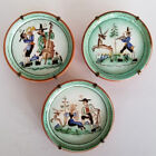 VTG Redware Pottery Signed JMD - 3 Tiny Round  Plates PA Dutch Scenes Sgrafitto