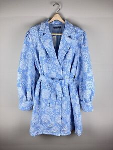 NWT SIMPLEE PLUS Classic Trench Coat Womens 4X Blue Floral Button Down with Belt