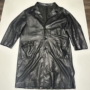 Faux Leather Trench Coat Men’s XL Black Long Full Length Minimalist