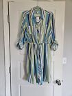 Green And Blue Striped Dress Button Down Size Xl 3/4 Sleeves Spring summer