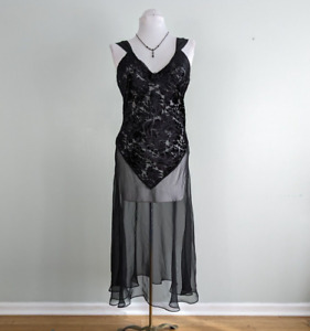 Vintage Slip Nightgown Chemise Sheer Maxi Velvet Floral Sexy Honeymoon Black M