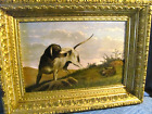 Antique Oil Painting Bird Dog Watching Grouse